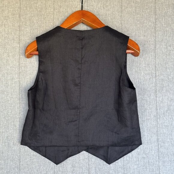 Dissh Banks Black 100% Linen Fully Lined Covered Button Minimalist Vest Size 8 - Picture 6 of 15